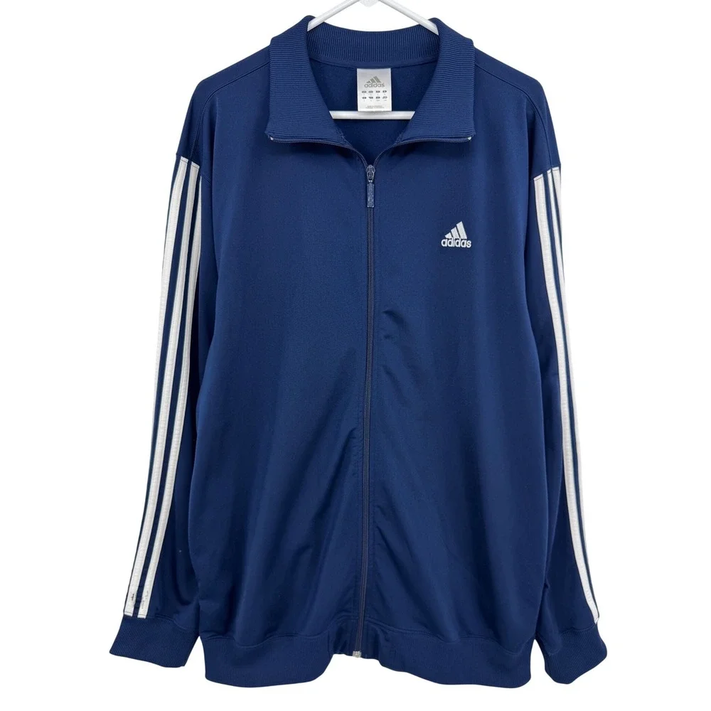 Y2K Adidas‎ Mens Navy Blue 3-Stripe Tracksuit Set Jacket Pants Size L 2005